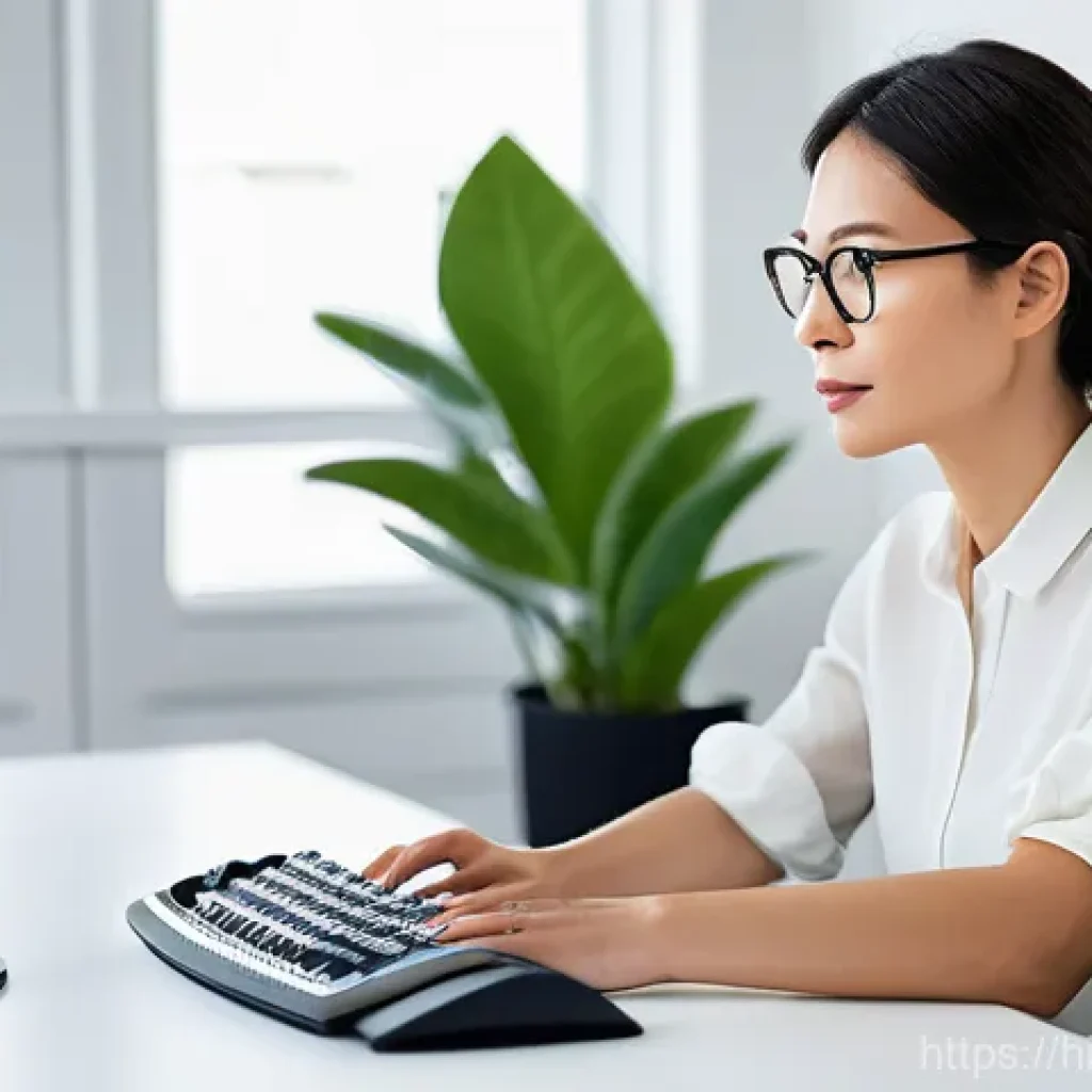 번역사 필수 소프트웨어와 활용법 - **Prompt:** A confident female professional translator, in her mid-30s, is seated at a clean, well-l...