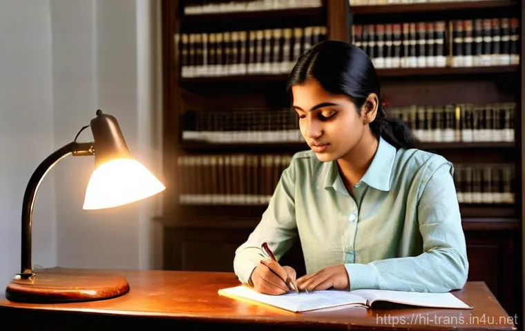 번역사 자격증을 위한 필수 서적 - **Prompt 1: The Dedicated Language Student at the Foundation**
"A studious young woman, appearin...
