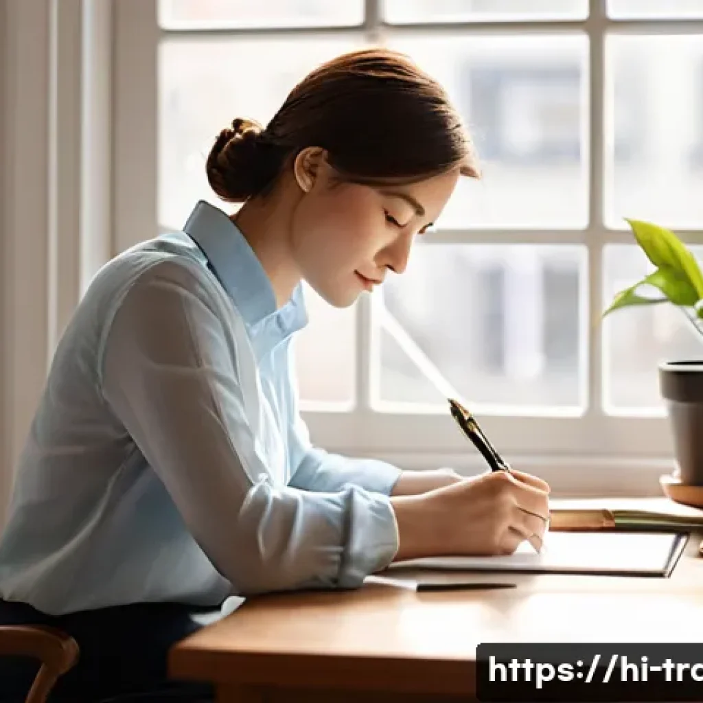 번역사 업무일지 작성 방법 - **Prompt:** A serene, sunlit home office scene. A professional translator, a woman in her late 20s t...