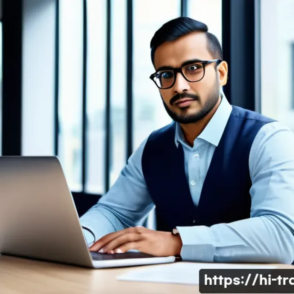 번역사 자격증 추천 - A professional translator in a modern office environment, diligently working on a laptop with transl...
