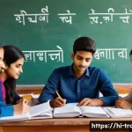 Home 22 번역사 필기시험 주요 키워드 - A detailed classroom scene focused on Hindi language learning for translation students, featuring a ...